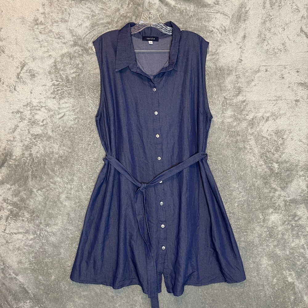 Corvia Women Sleeveless Shirt Dress 2X Plus Belted Minimalist Casual Everyday